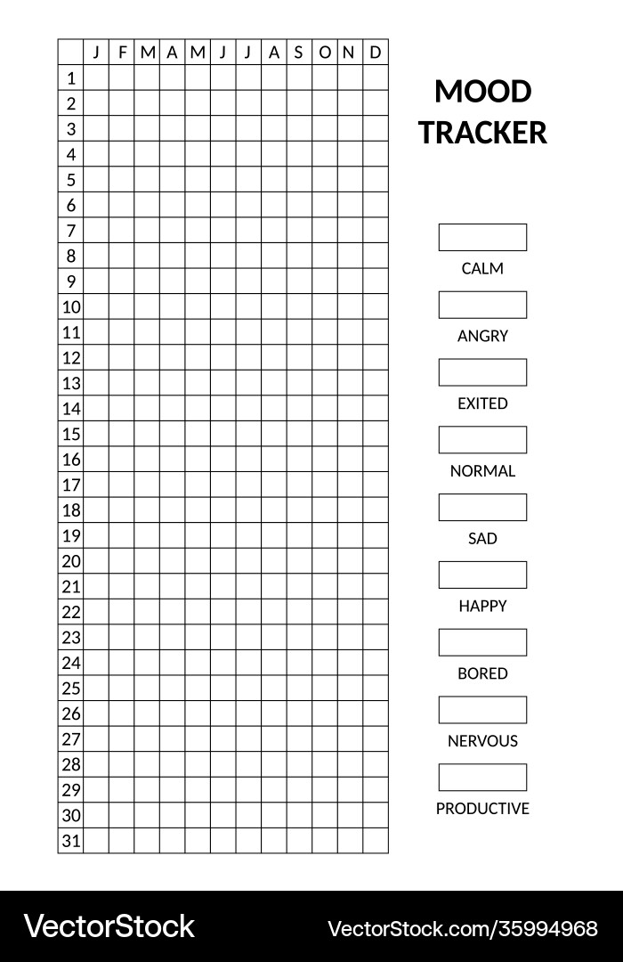 Year in pixels mood tracker monochrome template Vector Image for A Year In Pixels Free Printable