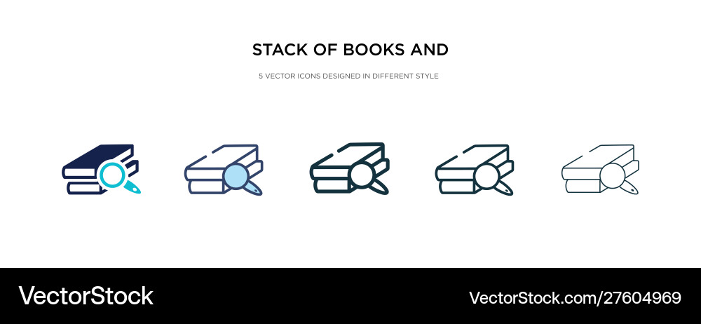 Stack books and magnifier icon in different Stack books and magnifier icon in different Vector Image