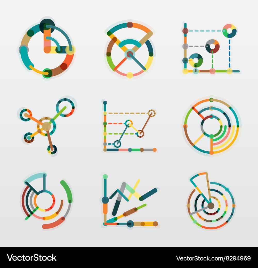 Thin line chart logo set graph icons modern vector image