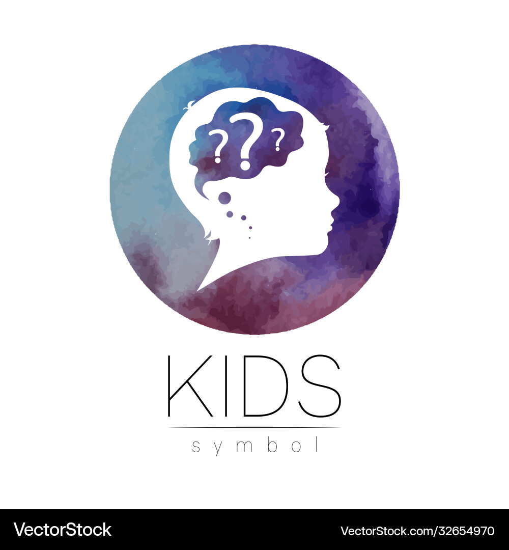Child logotype with brain and question in violet Vector Image