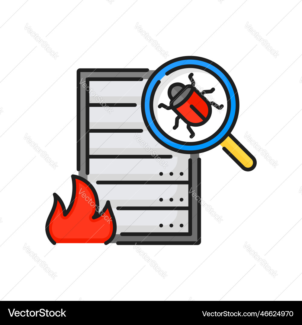 Computer bug and fire color line icon for mobile Vector Image