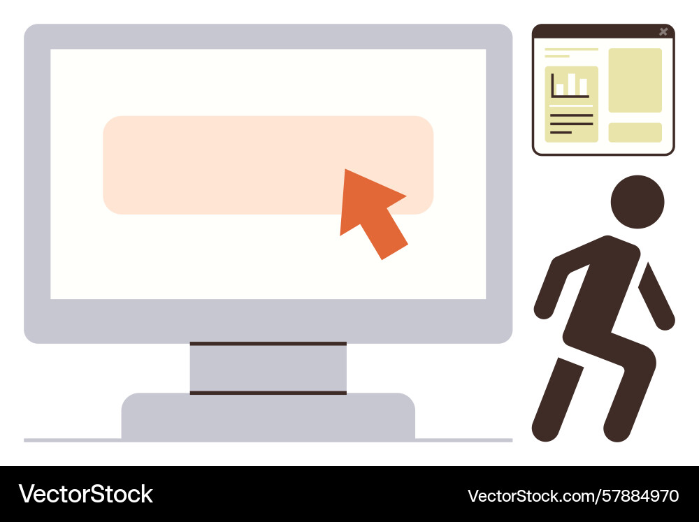 Computer screen with cursor and exiting figure vector image