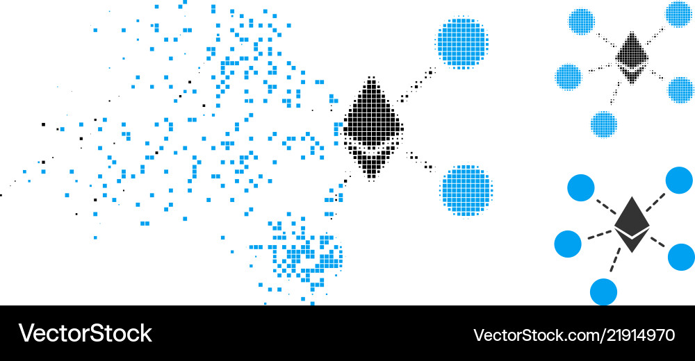 Dust pixelated halftone ethereum net structure Dust pixelated halftone ethereum net structure vector image