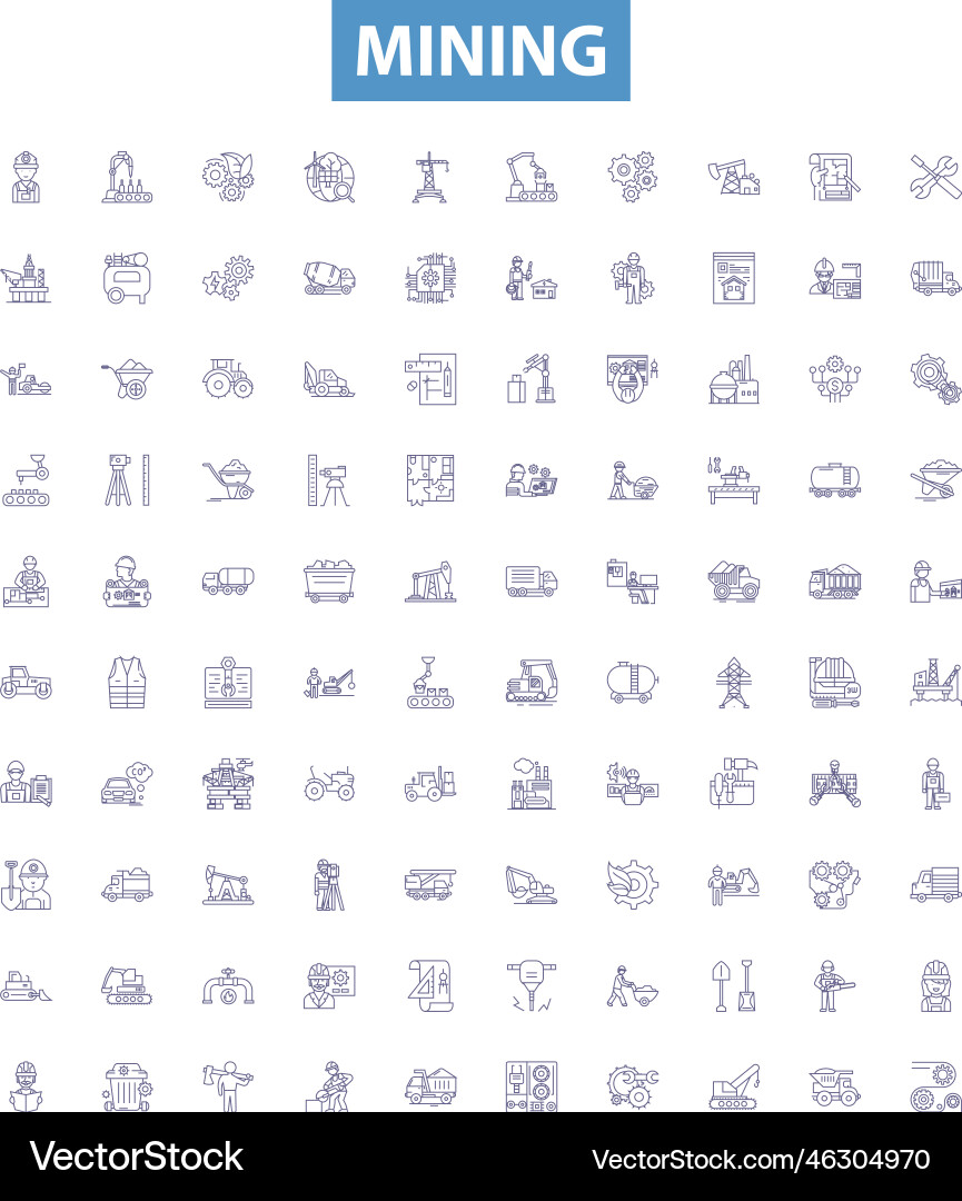 Mining line icons signs set extracting digging Vector Image