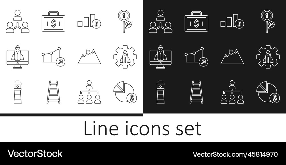 Set line pie chart and dollar startup project Set line pie chart and dollar startup project vector image