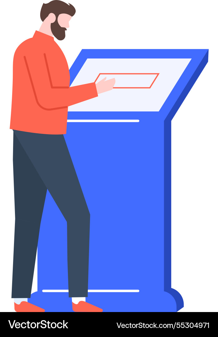 Bearded man using self service interactive Bearded man using self service interactive vector image