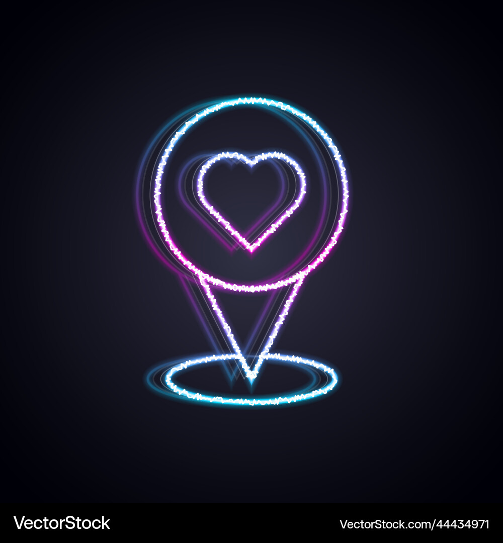 Glowing neon line map pointer with heart icon Glowing neon line map pointer with heart icon vector image