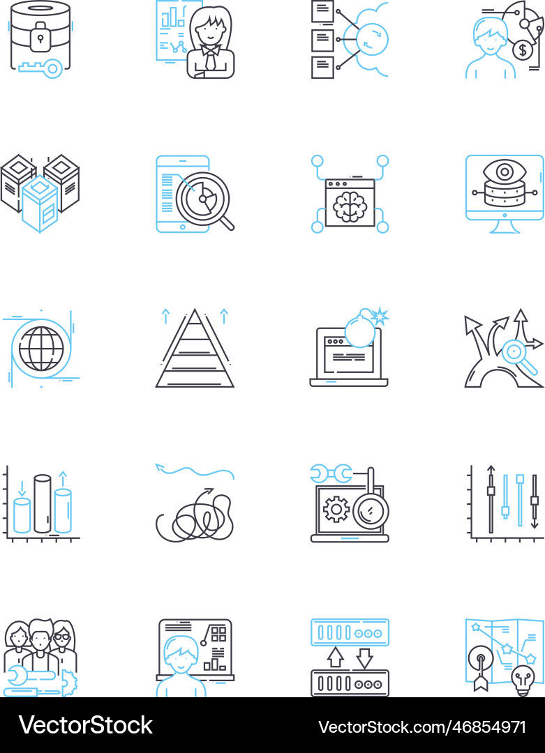 Information system linear icons set database Information system linear icons set database Vector Image