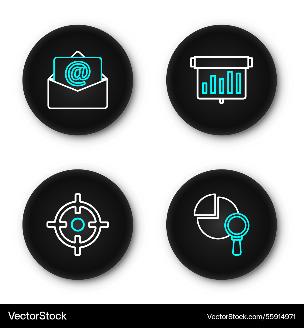 Set line magnifying glass and analysis target Set line magnifying glass and analysis target vector image