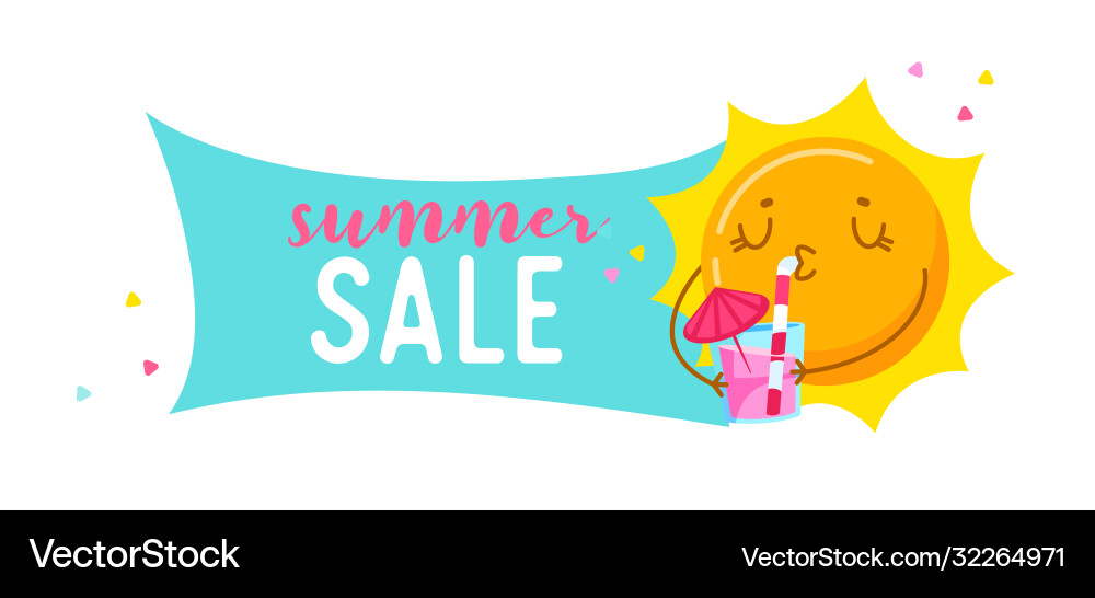 Sommer-Verkauf Banner mit niedlichen Cartoon Sonnencharakter Sommer-Verkauf Banner mit niedlichen Cartoon Sonnencharakter vektorbild