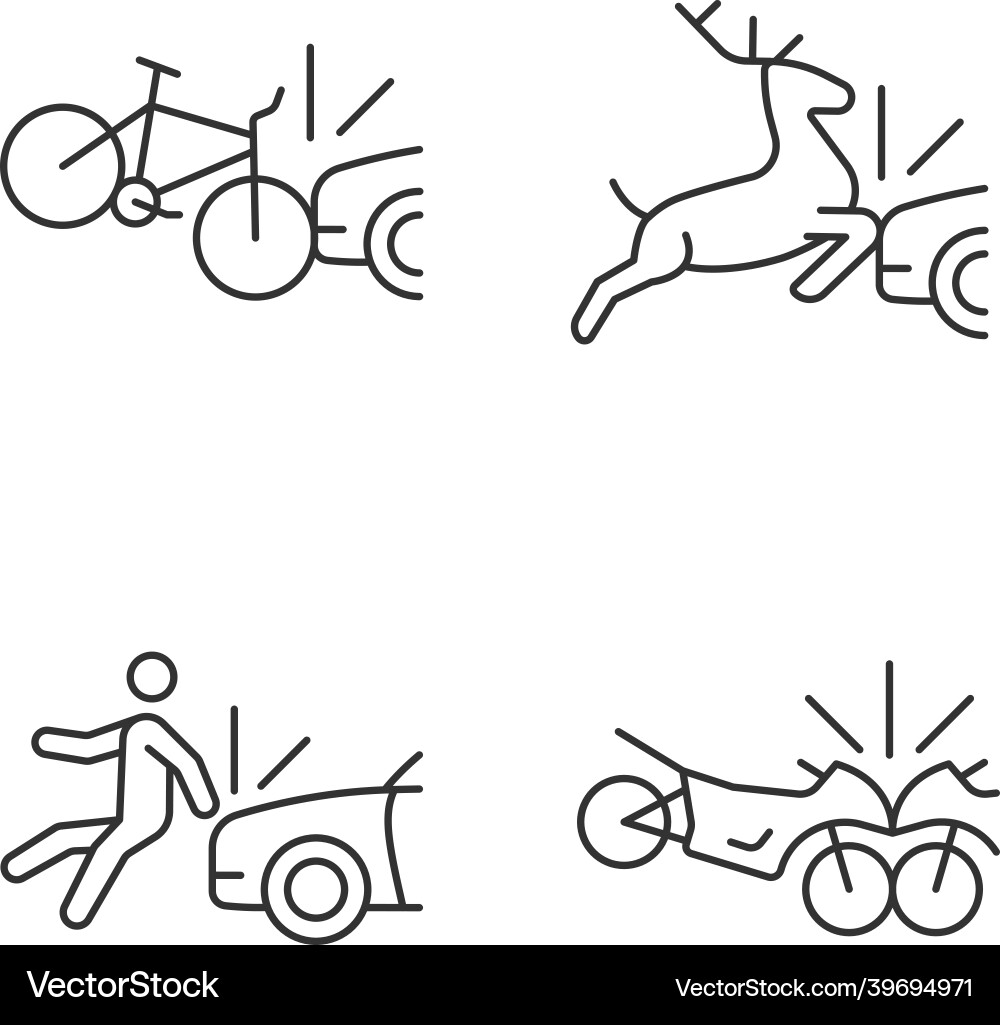 Traffic collision scenarios linear icons set Traffic collision scenarios linear icons set vector image