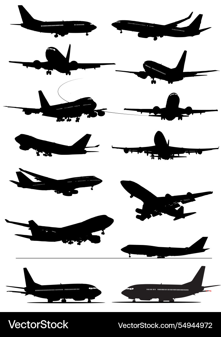 Airplane silhouettes black hand drawn one click Airplane silhouettes black hand drawn one click Vector Image