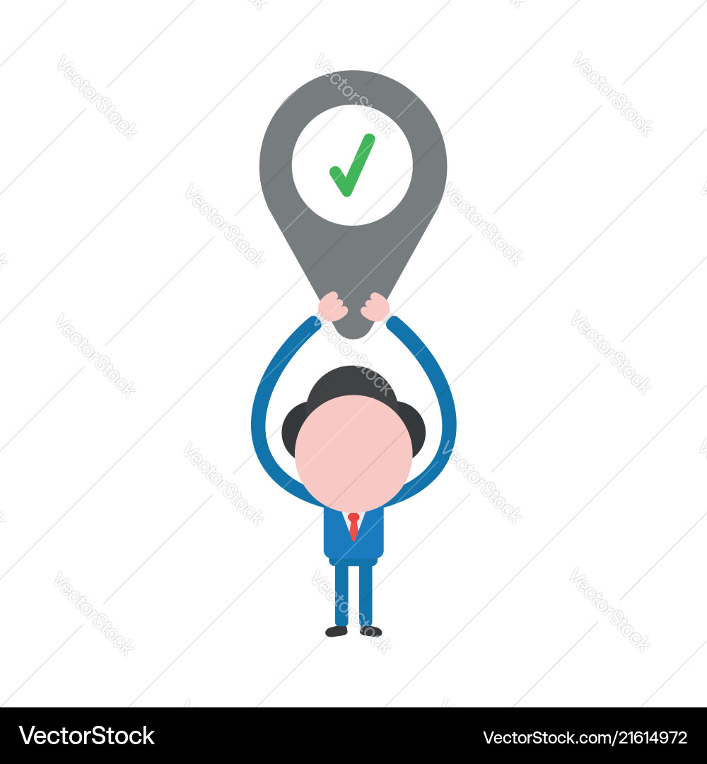 Businessman character holding up map pointer Businessman character holding up map pointer vector image