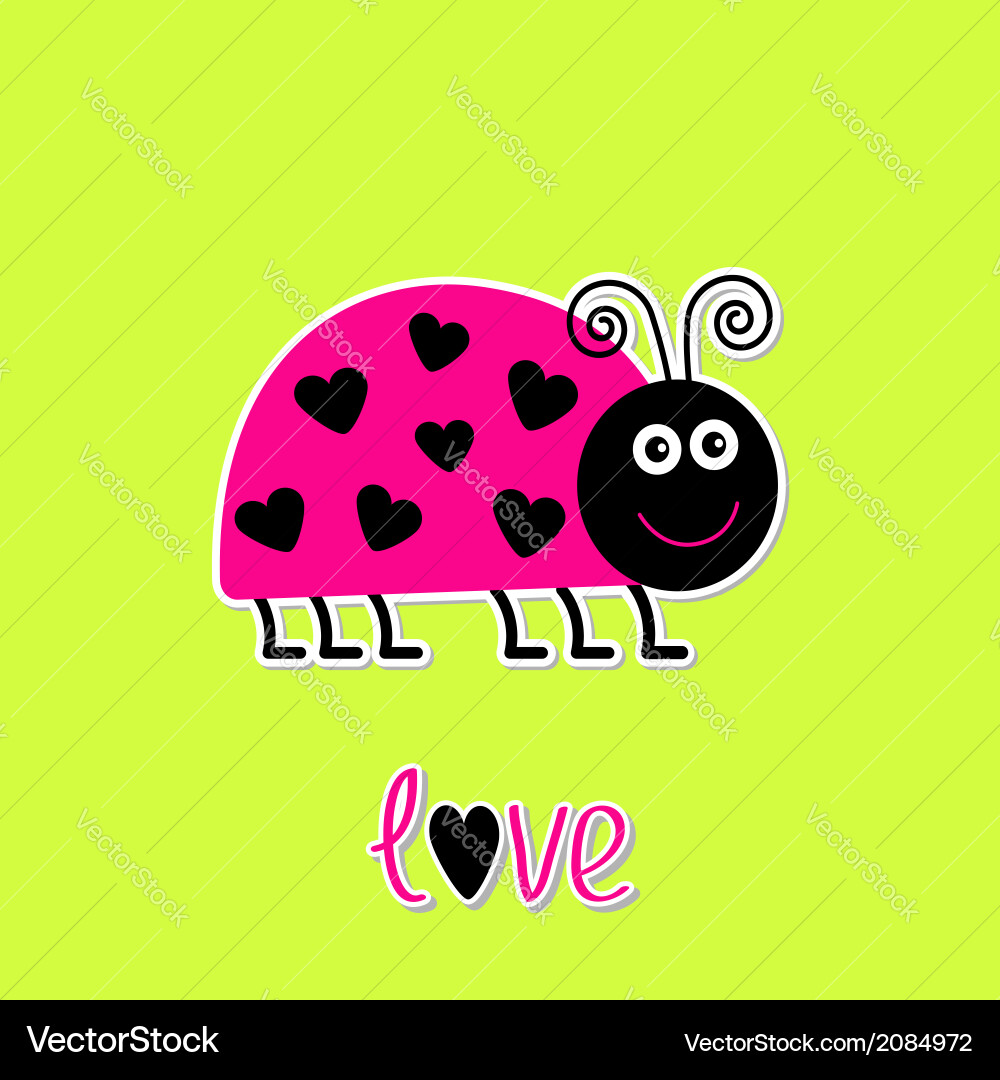 Cutepink lady bug with dots in shape of heart vector image