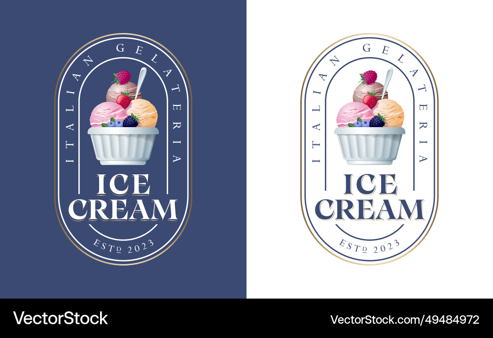 Ice Cream Bowl Logo - White & Berry Vector Image