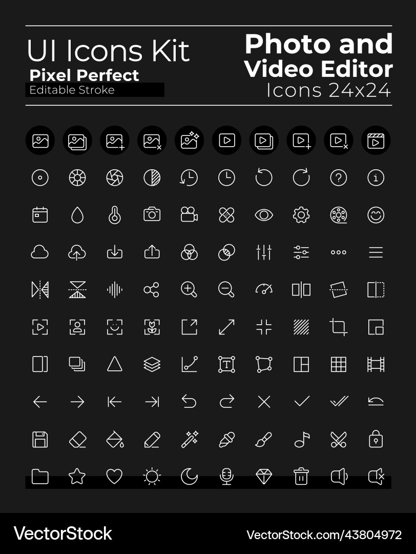 Pixel Perfect UI Icons - Dark Theme vector image