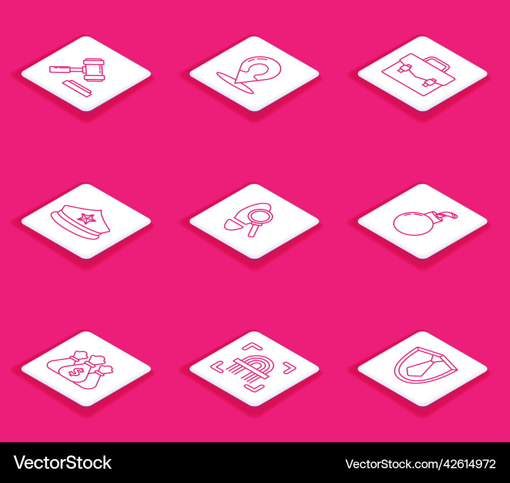Set line judge gavel map marker with silhouette Set line judge gavel map marker with silhouette vector image