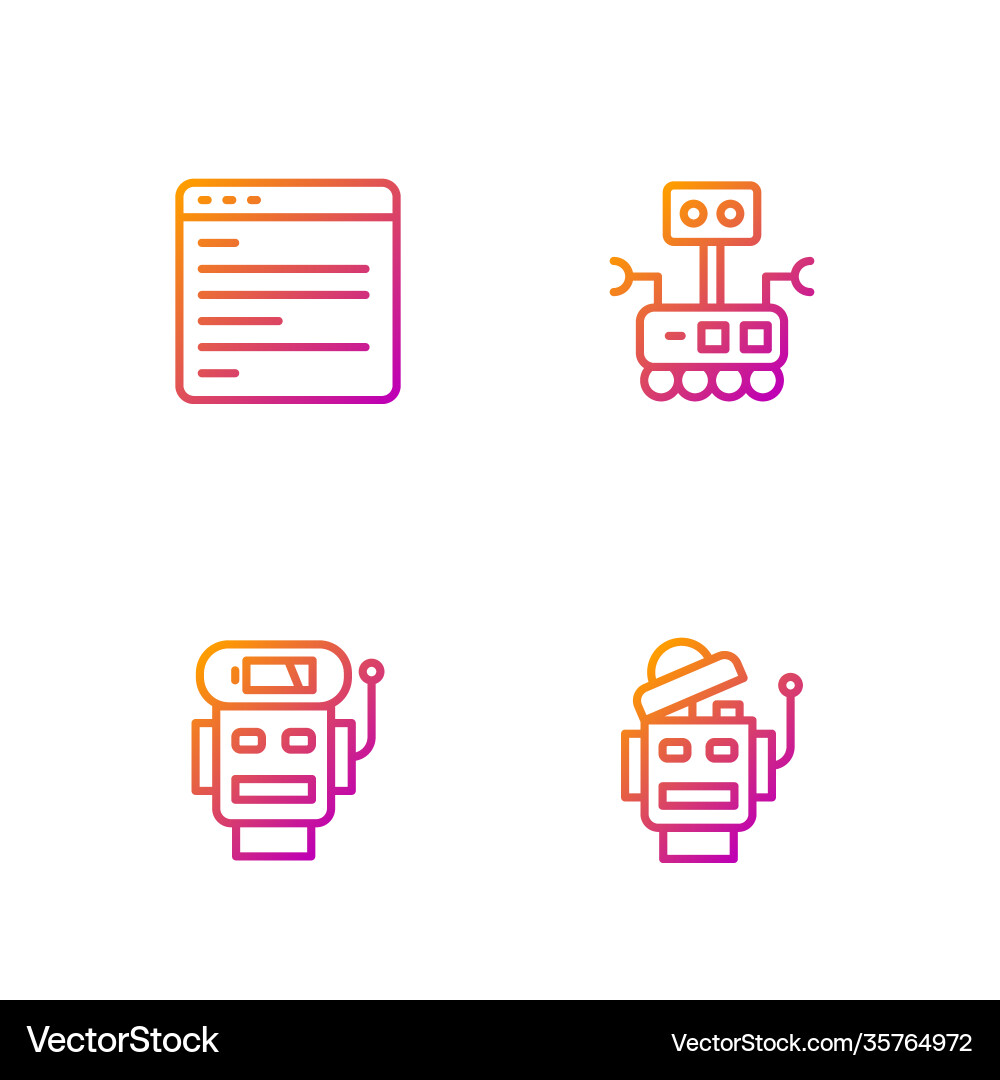 Set line robot low battery charge computer api Set line robot low battery charge computer api vector image