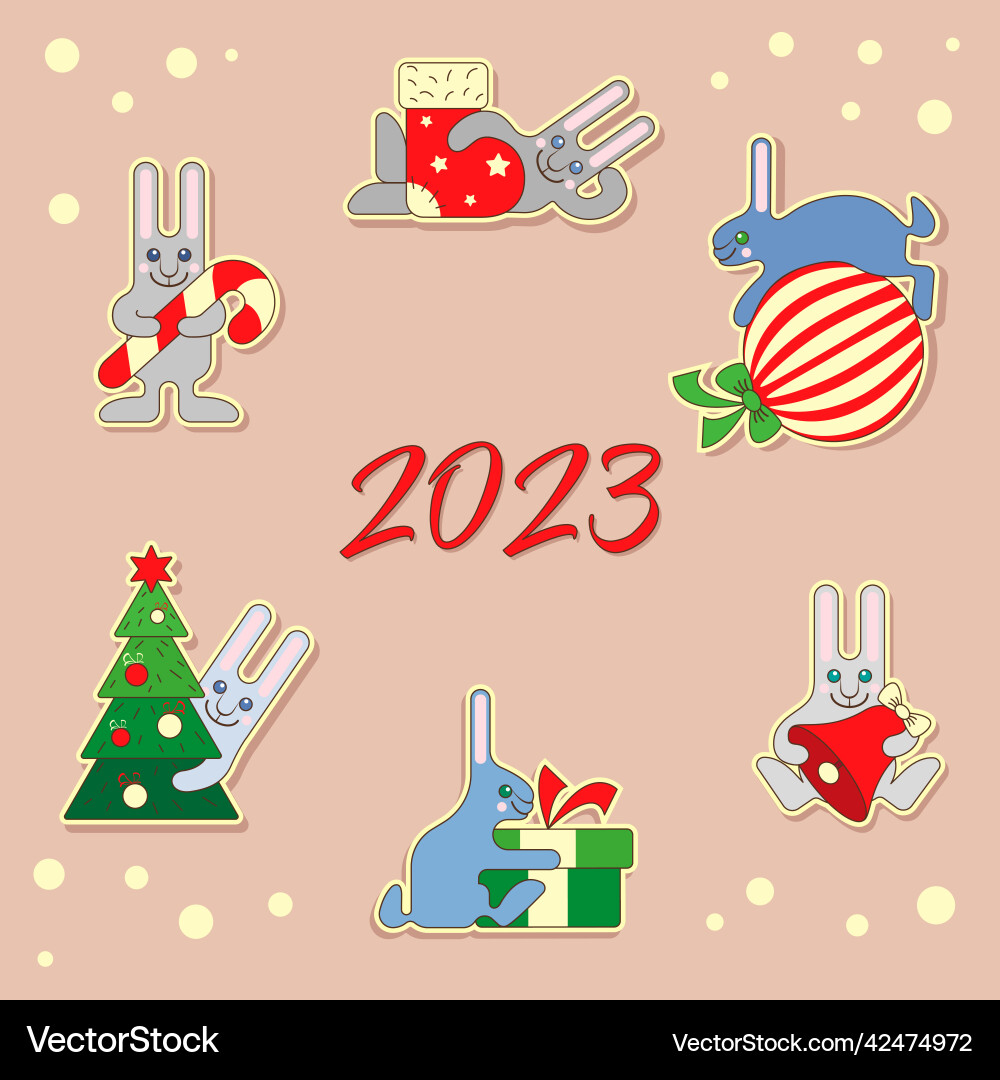 Set of icons with a rabbit for the new year 2023 Vector Image