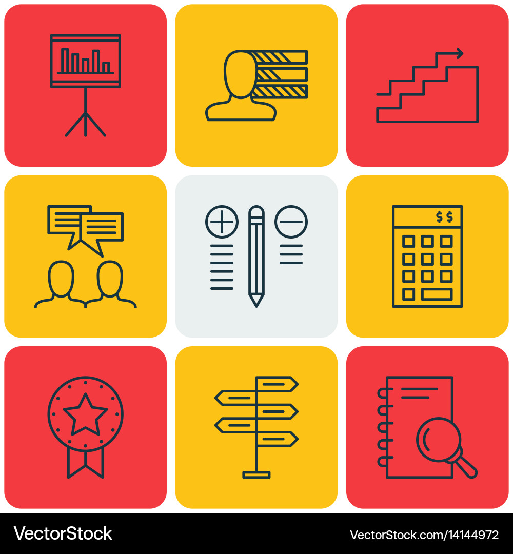 Set von 9 Projektmanagement-Icons umfasst Vektorbild