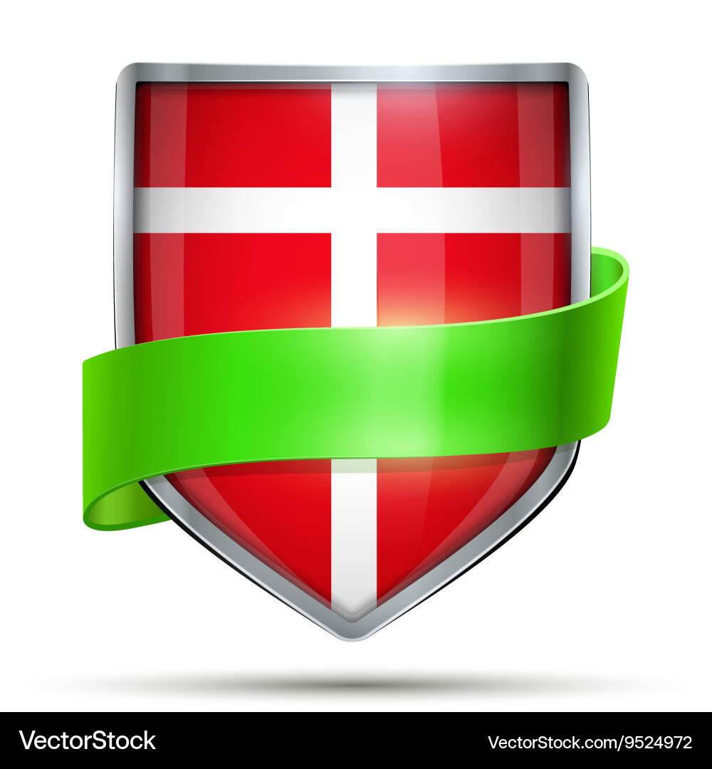 Shield with flag denmark and ribbon Vector Image
