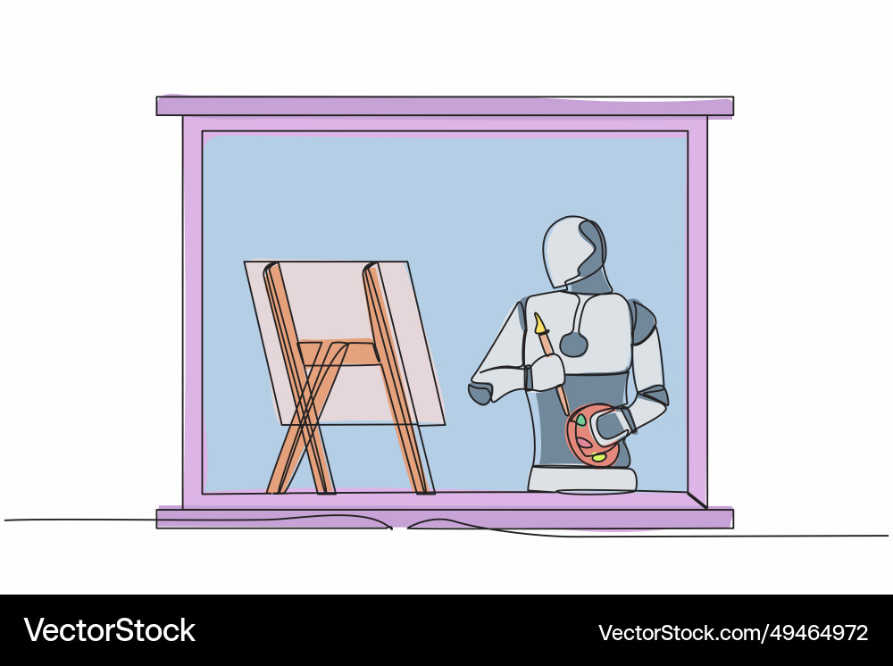 Single continuous line drawing robot painter Single continuous line drawing robot painter Vector Image