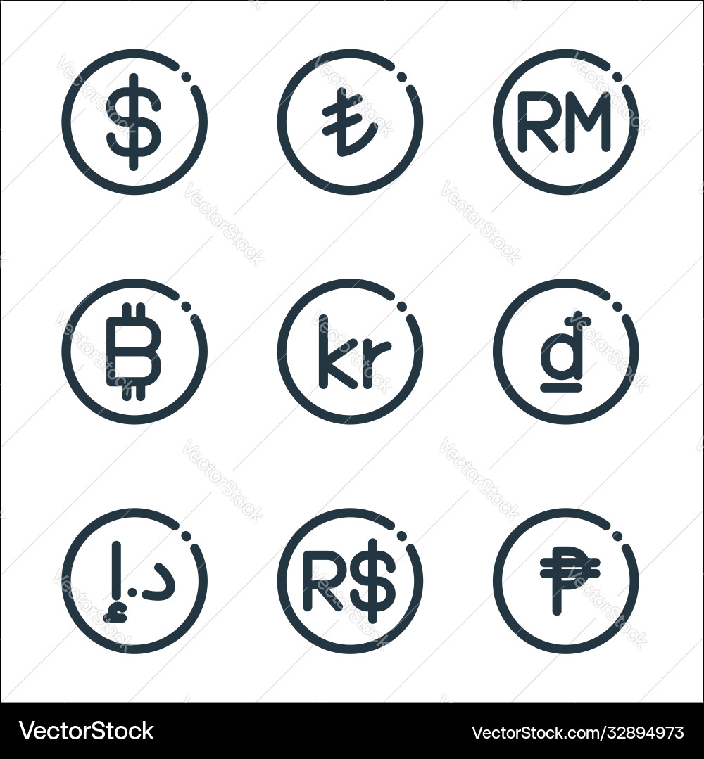 Currency line icons linear set quality Vector Image