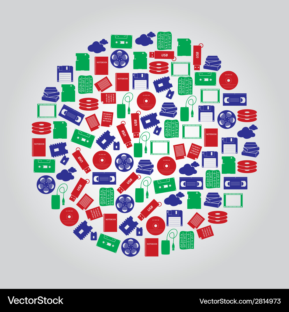 Data storage media icons in color circle eps10 vector image