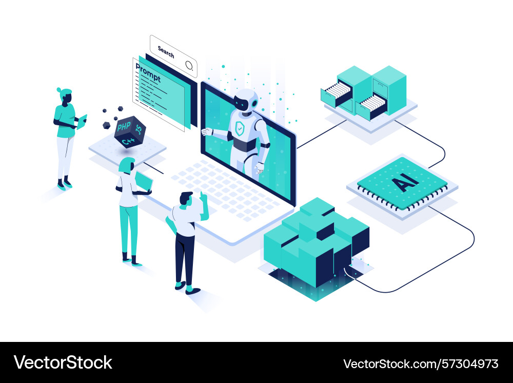 Isometric ai assistant and robot avatar Isometric ai assistant and robot avatar vector image