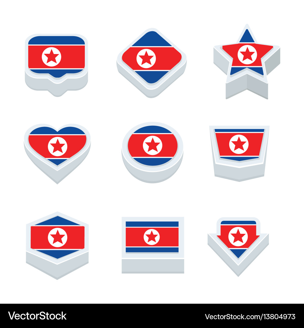 Korea north flags icons and button set nine styles vector image