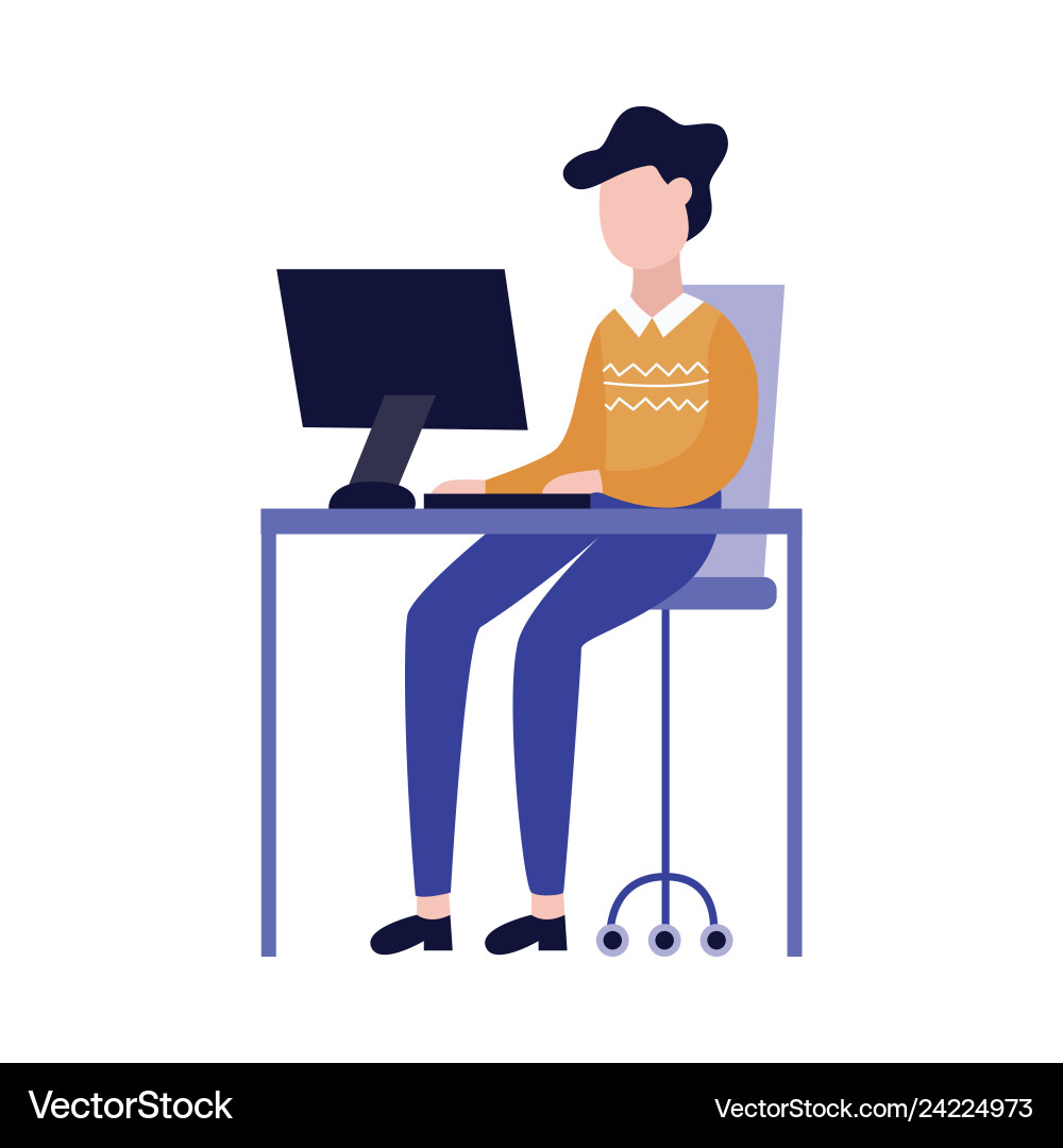 Man Writing on Computer vector image