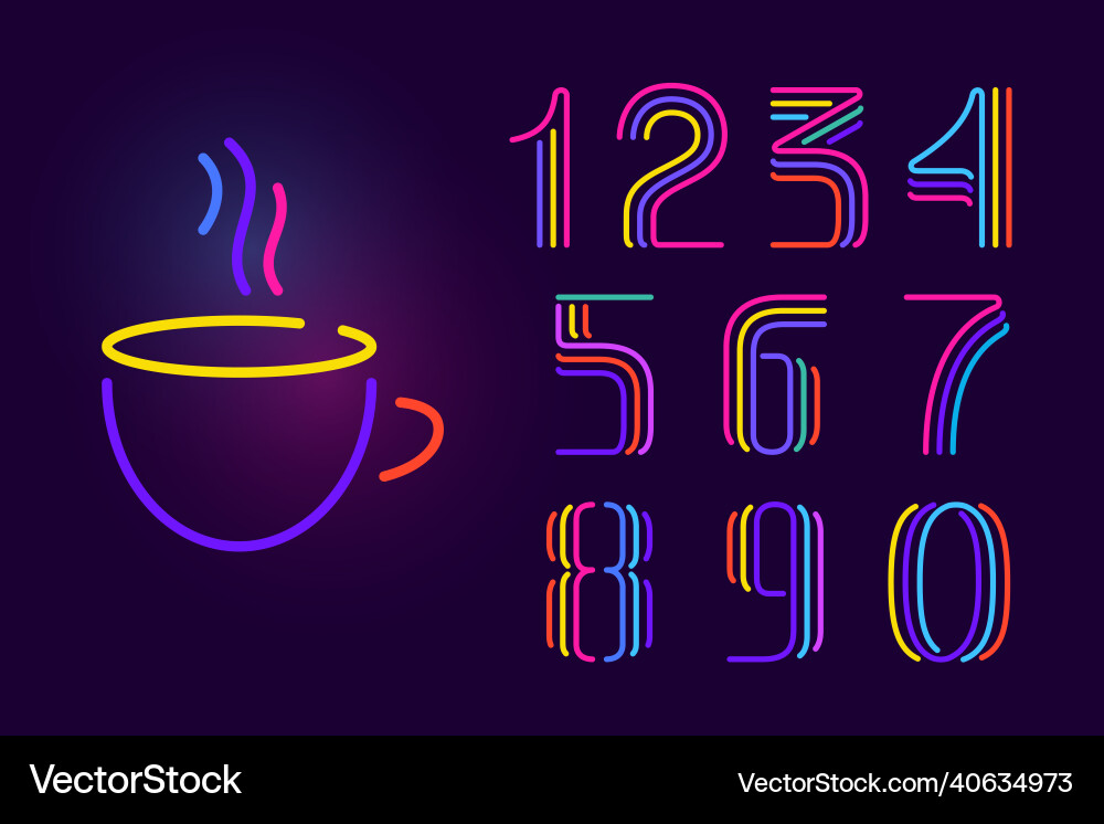 Numbers set is made of three neon lines font Numbers set is made of three neon lines font Vector Image