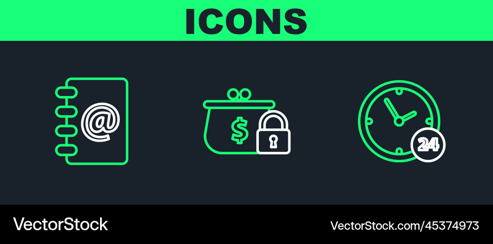 Set line clock 24 hours address book and closed Set line clock 24 hours address book and closed vector image