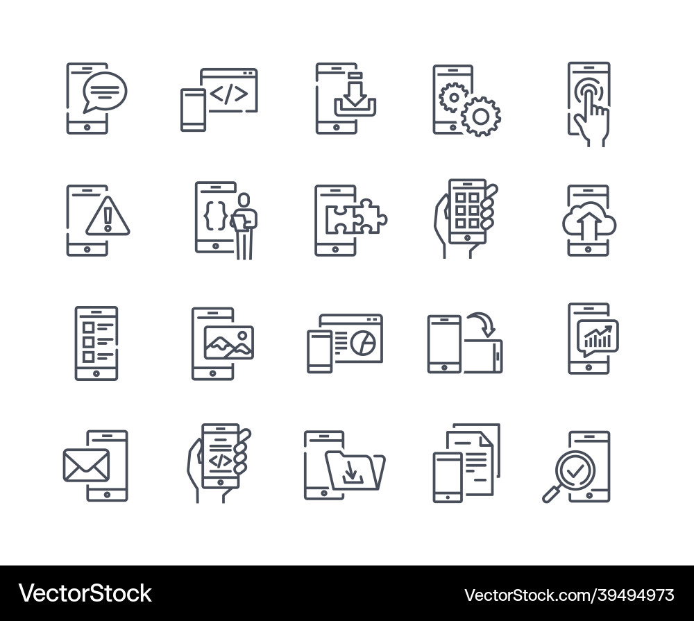 Set of mobile applications related outline icons Set of mobile applications related outline icons vector image