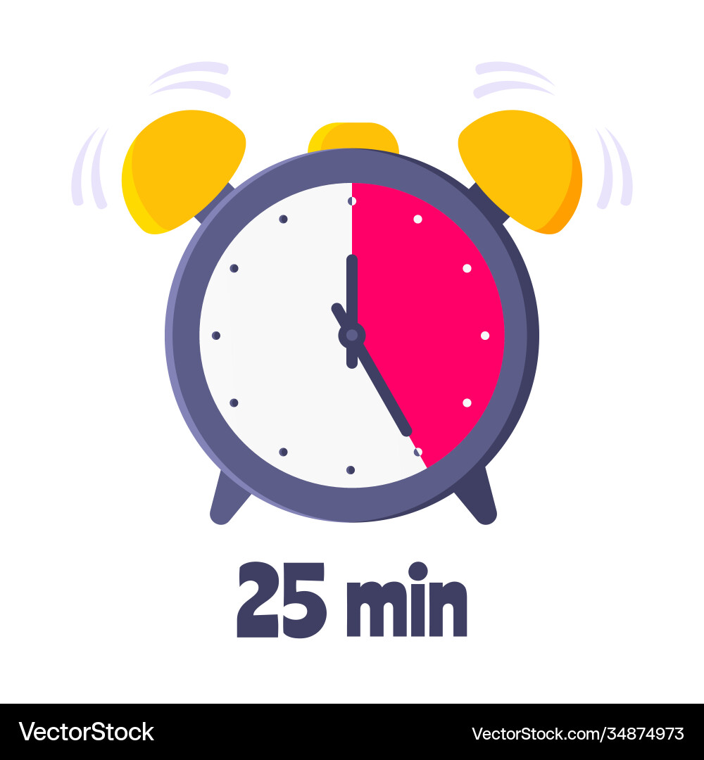 Twenty five minutes on analog clock face flat Twenty five minutes on analog clock face flat vector image