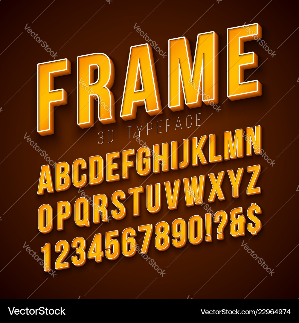 3D Alphabet Font with Dynamic Frame vector image