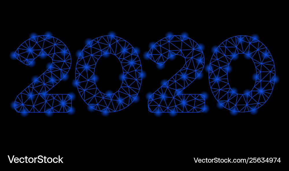 Bright mesh wire frame 2020 digits text with flare Bright mesh wire frame 2020 digits text with flare vector image