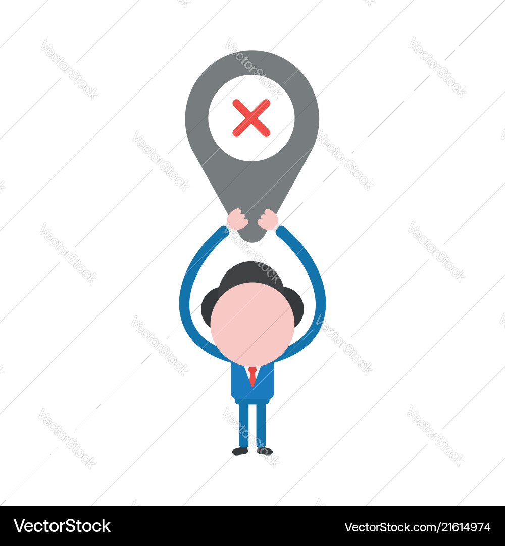 Businessman character holding up map pointer vector image