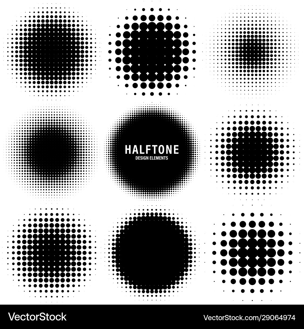 Circle halftone design elements with black dots Circle halftone design elements with black dots vector image