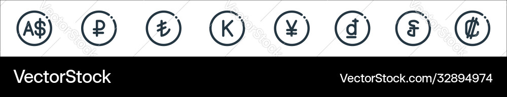 Currency line icons linear set quality Vector Image