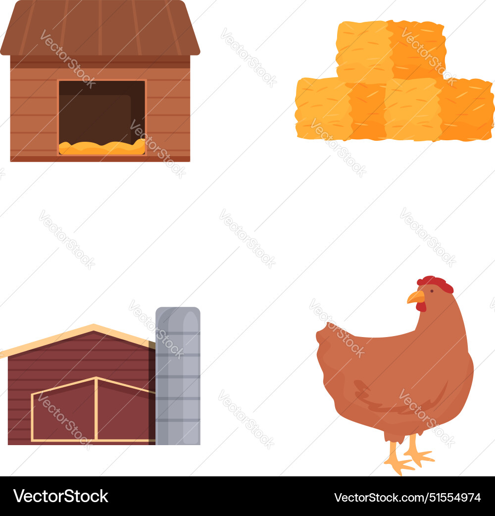 Farm elements set chicken coop hay bales Vector Image