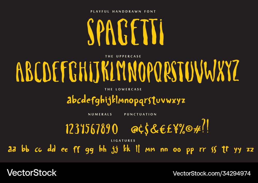 Handwritten script playful font spagetti Handwritten script playful font spagetti vector image