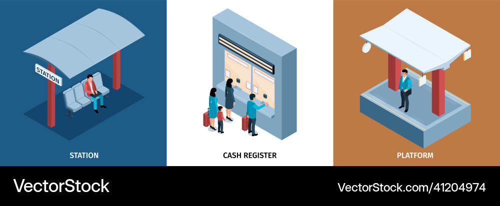 Railway isometric compositions Royalty Free Vector Image