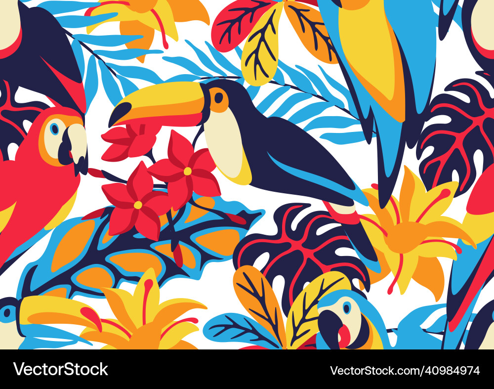 Seamless pattern with macaw parrot toucan Seamless pattern with macaw parrot toucan Vector Image