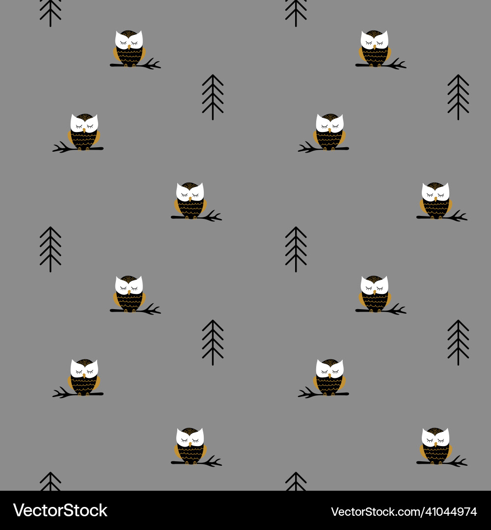 Seamless pattern with owl and fir tree vector image