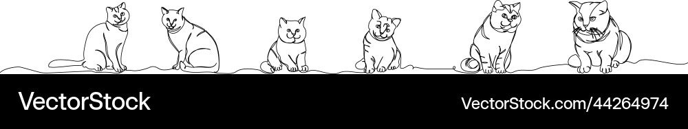Set of different cats one line art continuous Set of different cats one line art continuous Vector Image