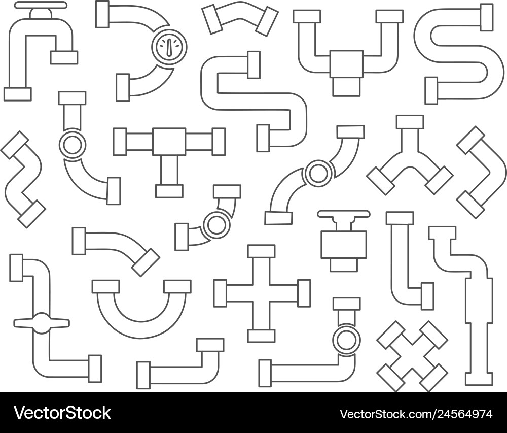 Set of pipeline element in line art style vector image