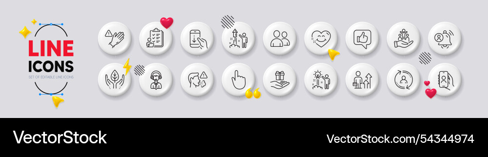 Smile face use gloves and hand click line icons Smile face use gloves and hand click line icons vector image