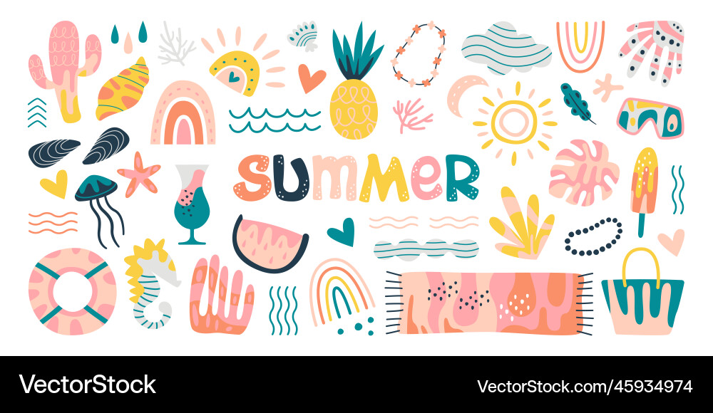 Summer elements with abstract pattern flat icons vector image
