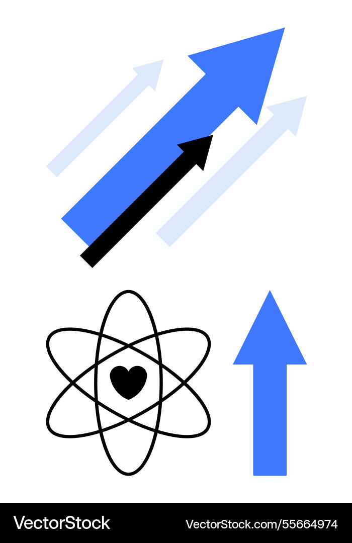 Upward arrows and atomic structure highlight Upward arrows and atomic structure highlight vector image